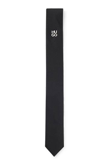 Tørklæde BOSS HUGO Jacquard Tie with Metallic Stacked-Logo Sort | 50503476, 0