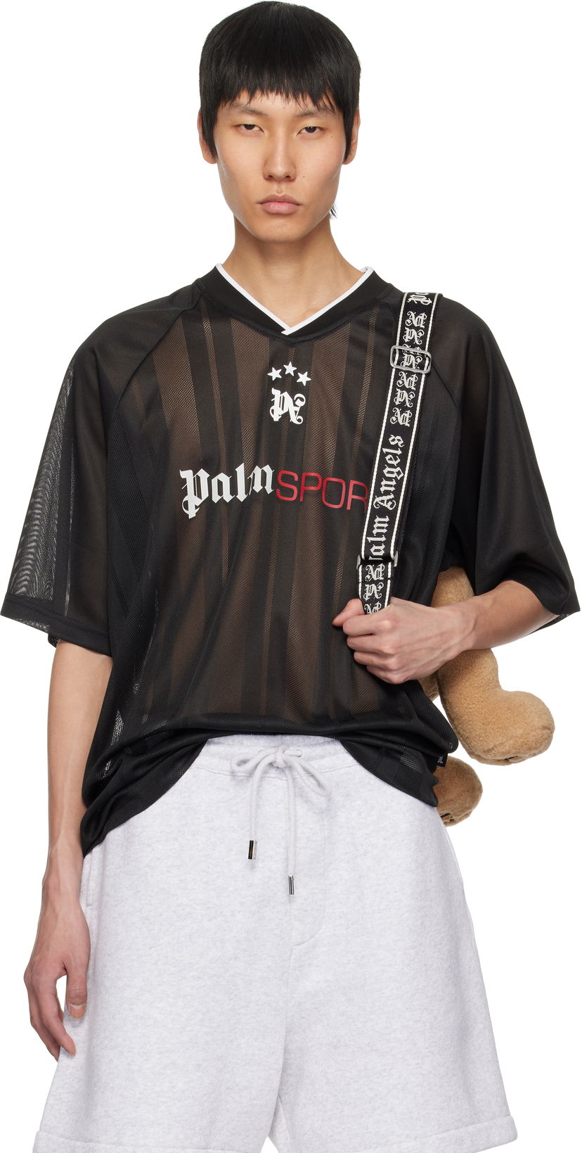 Jersey Palm Angels Palm Angels 'Palm Sport' Mesh T-Shirt Sort | PMAA104S25FAB0011003