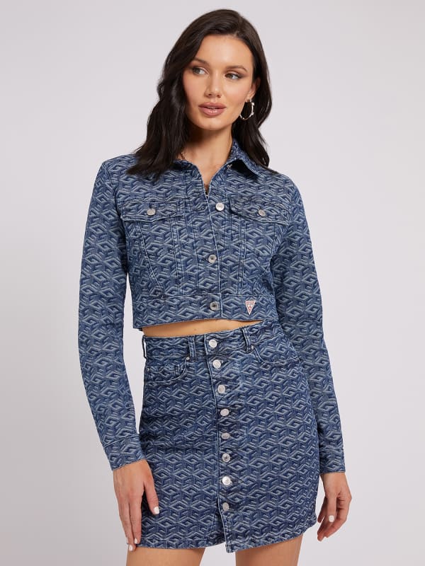 Jakke GUESS All Over Logo Denim Mørkeblå | W2PN47D4S31, 0