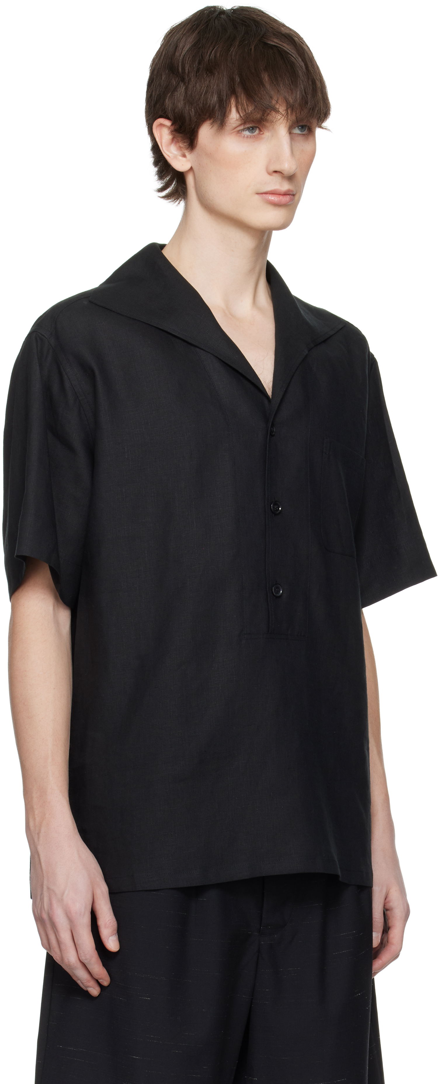 Skjorte Dolce & Gabbana Dolce&Gabbana Three-Button Short-Sleeved Linen Shirt Sort | G5NE3TFU4JB, 1
