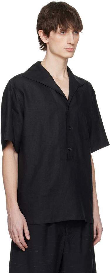 Skjorte Dolce & Gabbana Dolce&Gabbana Three-Button Short-Sleeved Linen Shirt Sort | G5NE3TFU4JB, 1