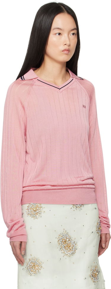 Sweater Wales Bonner Wales Bonner Roots Knit Polo Shirt Lyserød | MS25KN33-KN08-200 BRIGHT RAYON, 4