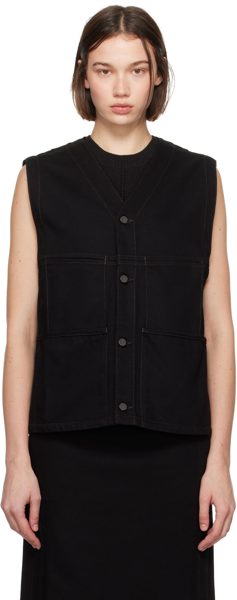 Vest LEMAIRE Lemaire Y-Neck Denim Vest Sort | OW1109 LD1004