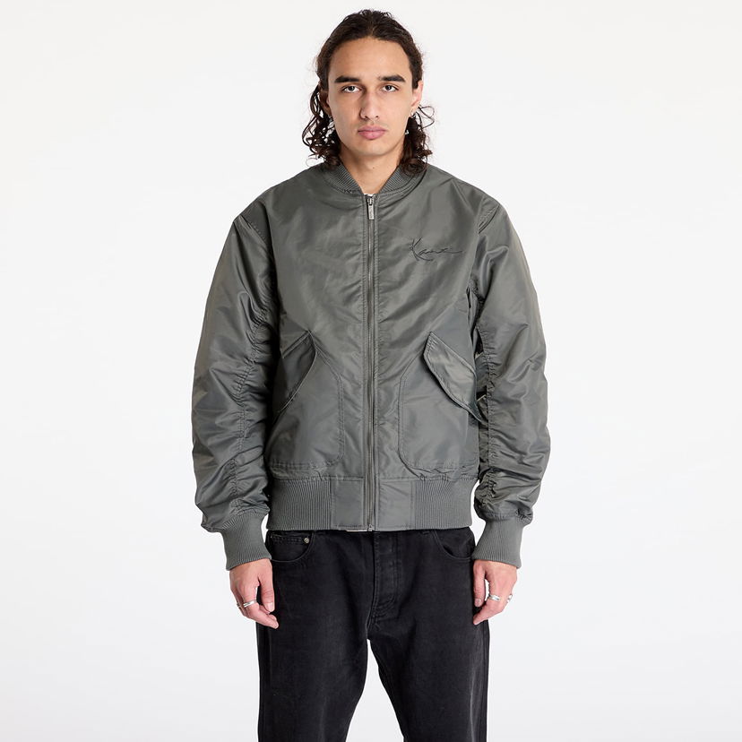 Bomberjakke Karl Kani Jacket Small Signature Distressed Bomber Jacket Anthracite S Grå | 60710004