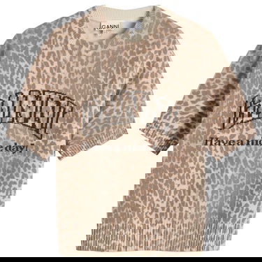T-shirt GANNI GANNI Graphic Wool Mix Printed T-Shirt, Size Large Beige | K2500-943, 1