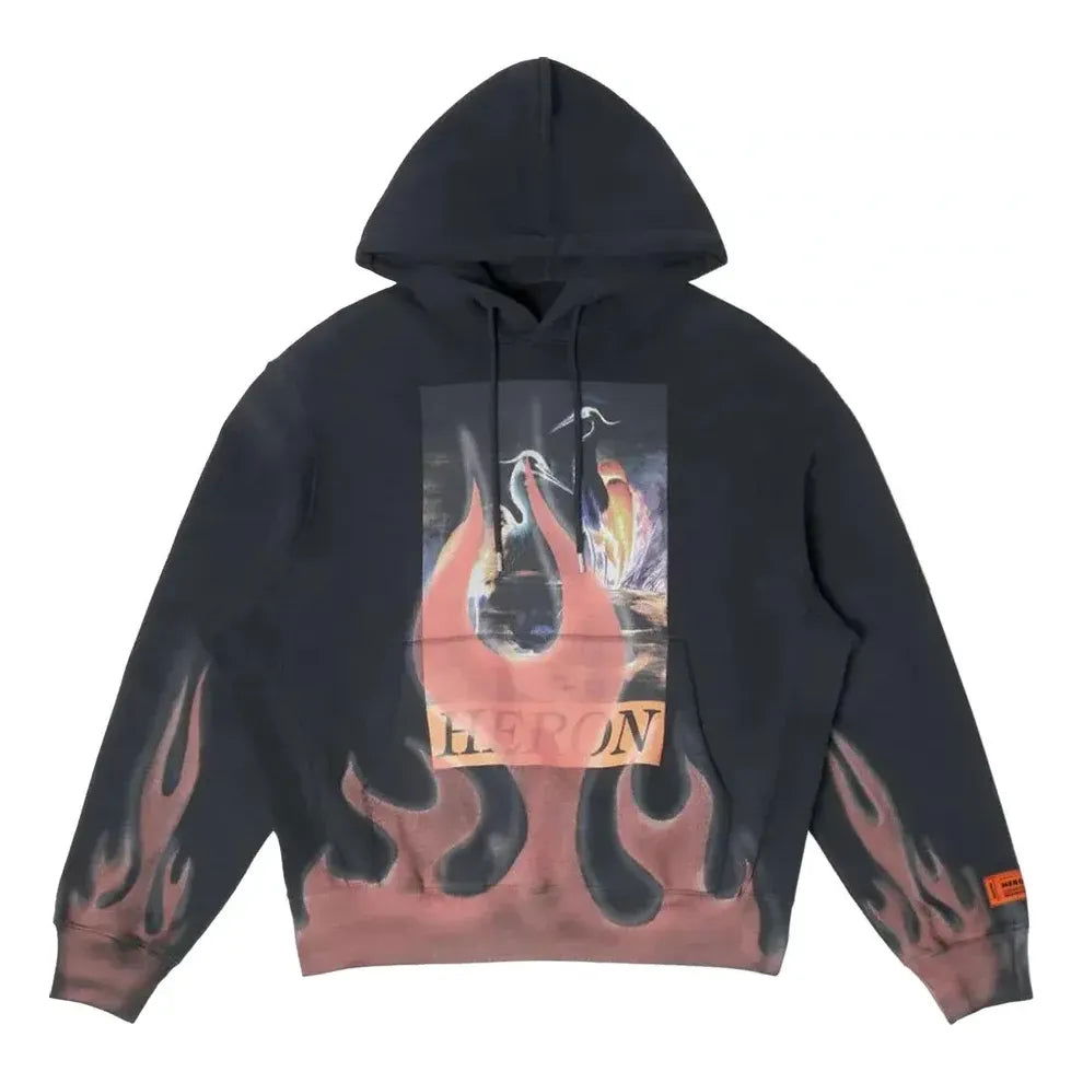 Sweatshirt HERON PRESTON Heron Preston Times Flames Graphic Print Hoodie Sort | HMBB024S23JER0071025, 0