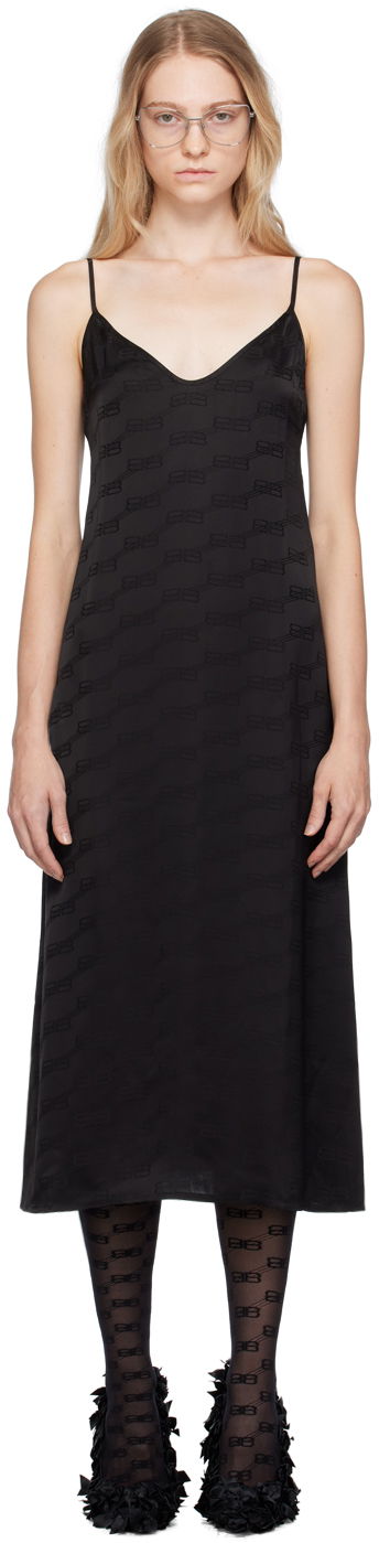 Kjole Balenciaga Monogram Midi Dress Sort | 752130 3D4B7, 0