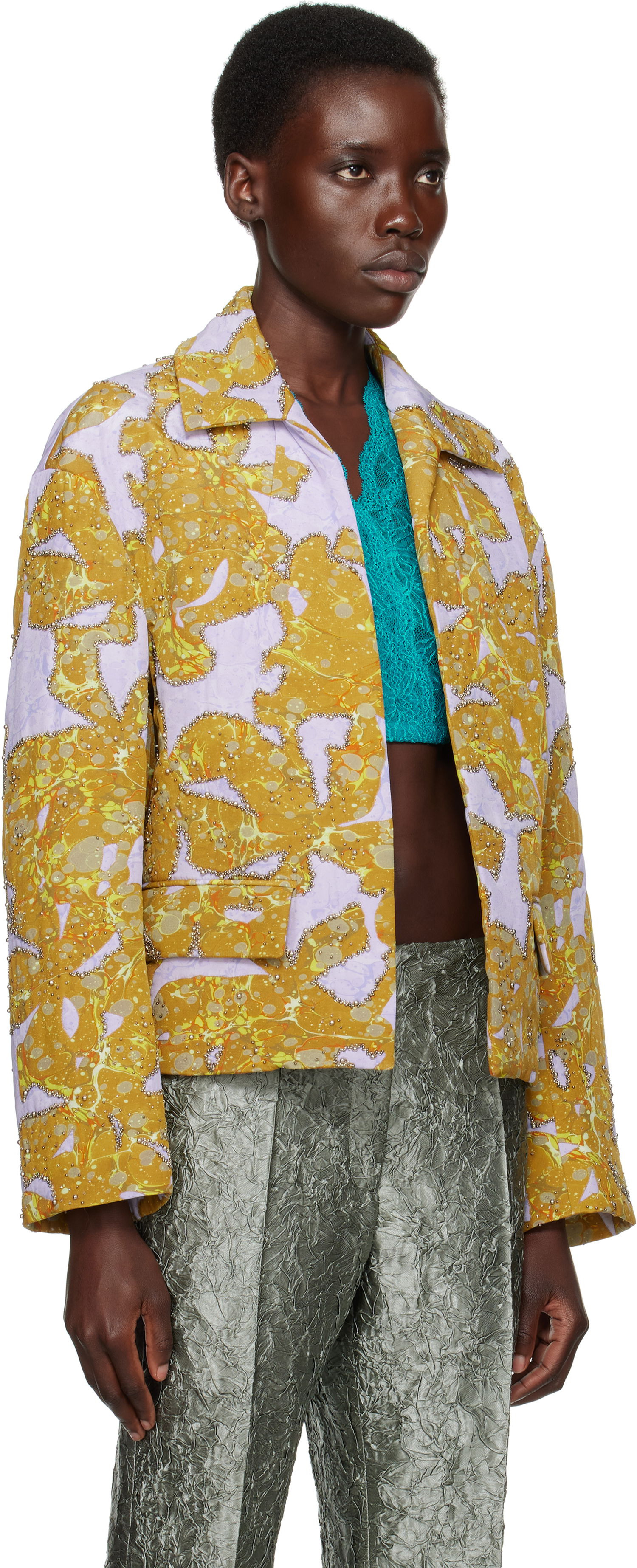Jakke Dries Van Noten Dries Van Noten Beaded Floral Print Jacket Gul | 251-010520-1082, 1