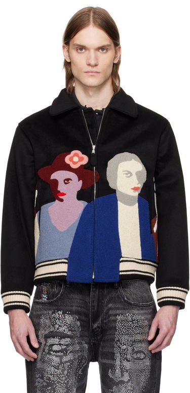 Bomberjakke KidSuper KidSuper Patchwork Portraits Wool Varsity Jacket Sort | SS25-OW-04, 0