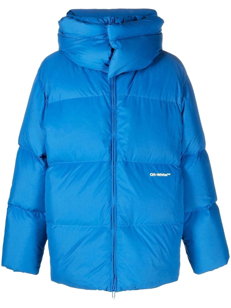 Puffer jakke Off-White Logo-Print Padded Jacket Blue Blå | OMED045F22FAB0014501, 0