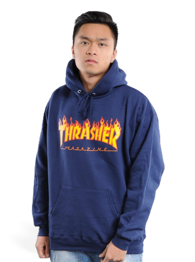 Sweatshirt Thrasher Flame Logo Hoody Mørkeblå | 017220