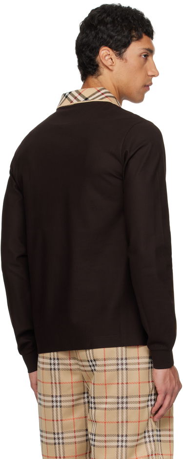 Polo skjorte Burberry Burberry Long Sleeve Polo with Check Collar Brun | 8116012, 2