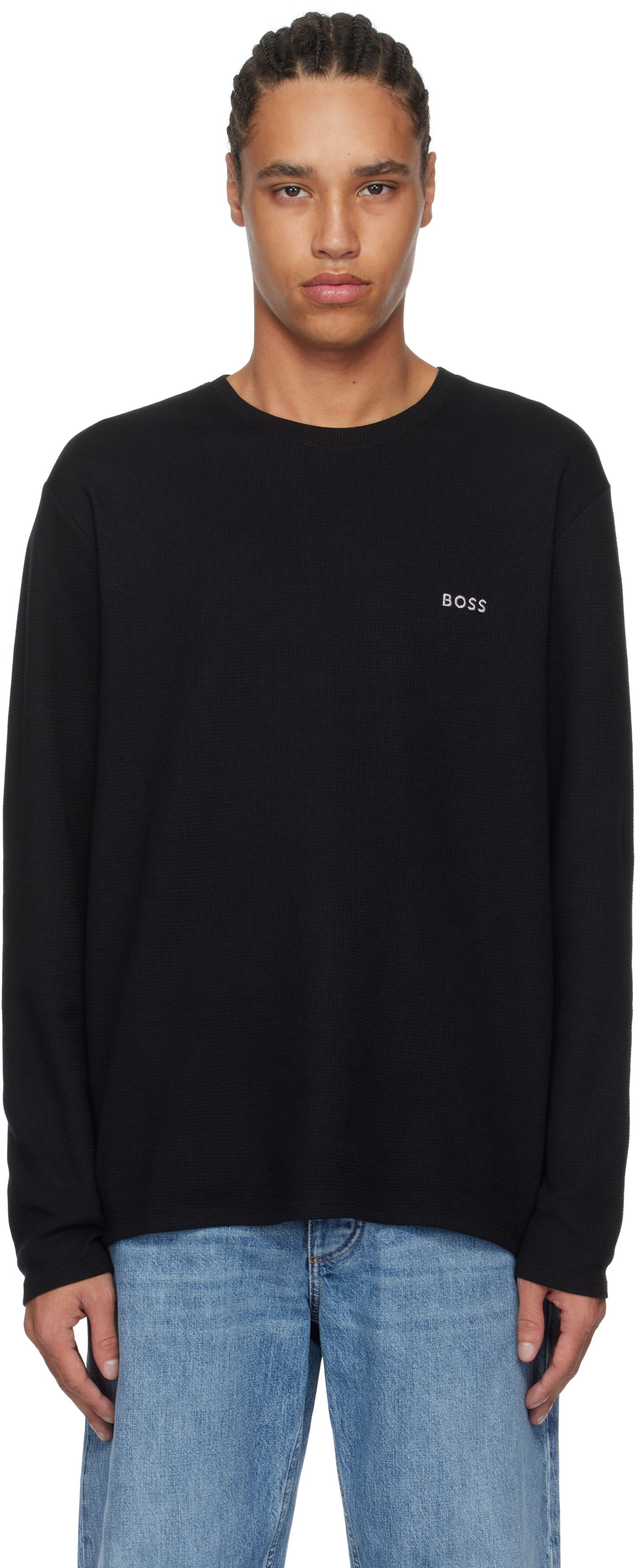 Sweater BOSS BOSS Waffle-Structured T-Shirt Sort | 50535870, 0
