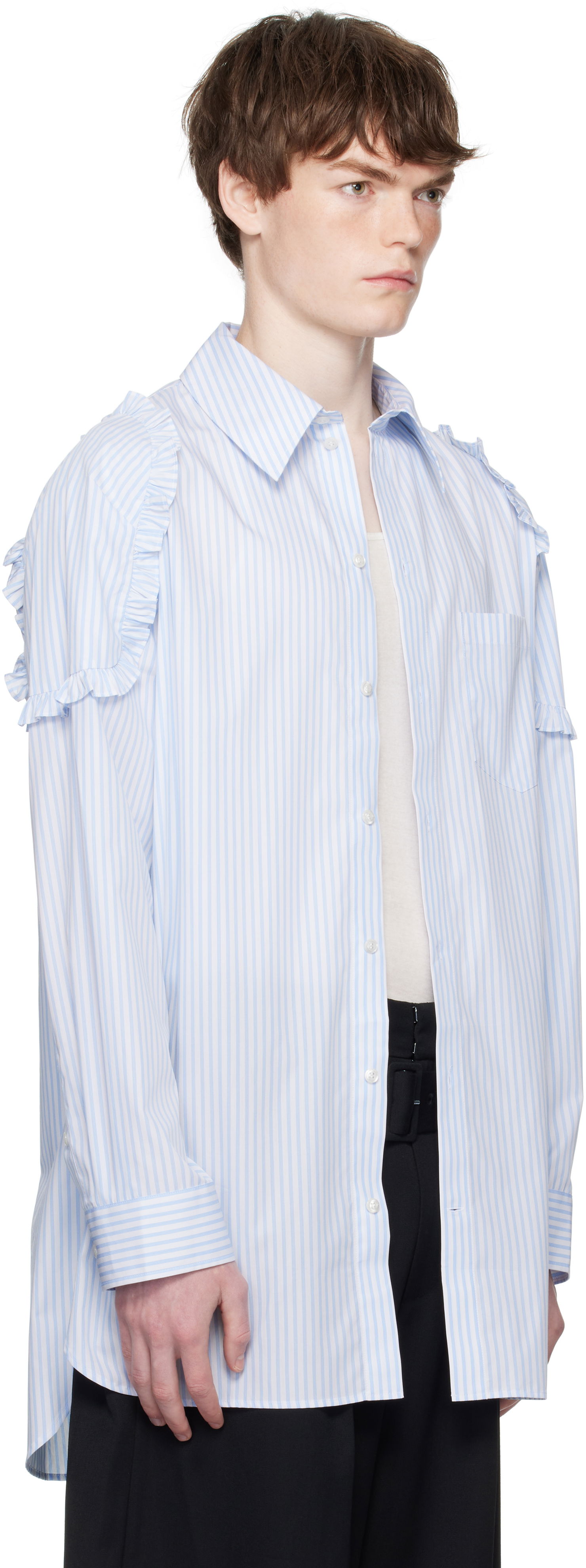 Skjorte Simone Rocha Simone Rocha Ruffle Shoulder Patch Tunic Shirt Blå | 5383 1026, 1