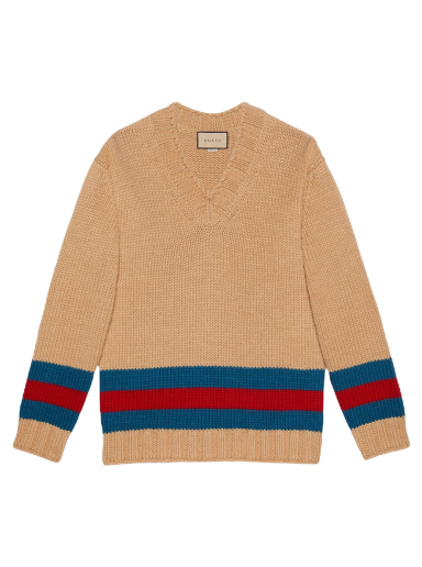 Sweater Gucci Fine Mohair Wool Webbed Sweater Beige | 715291 XKCJ4 2183