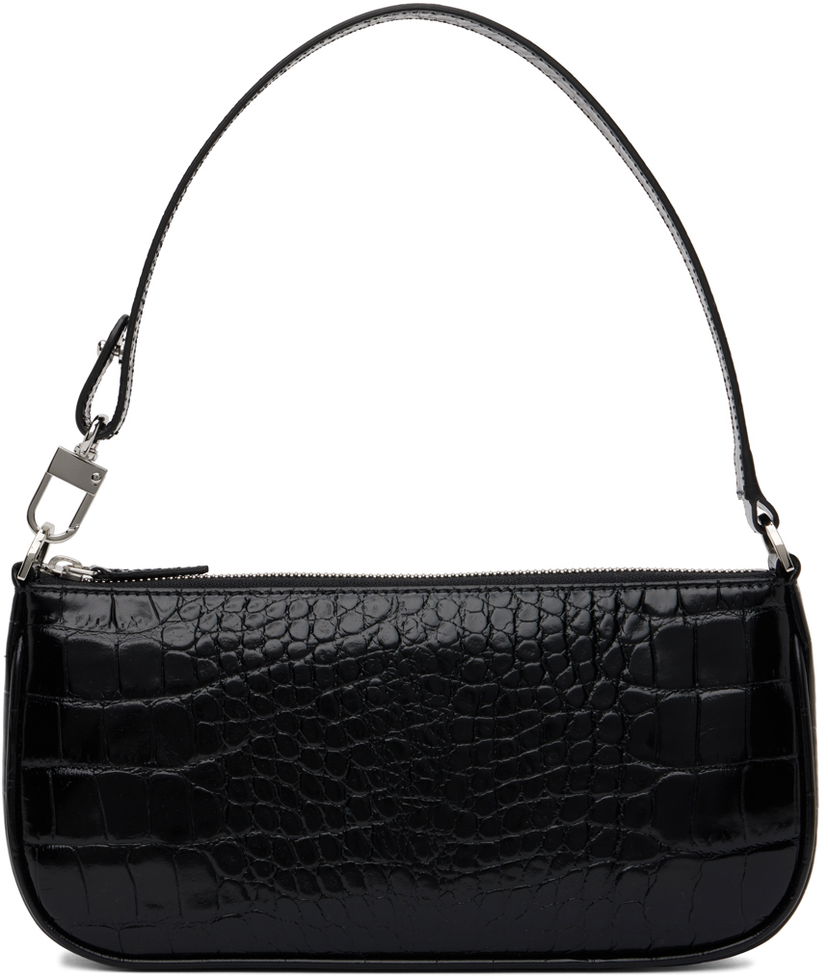 Håndtaske BY FAR Croc Embossed Leather Shoulder Bag Sort | 19PFRCLSBLDMED