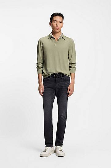 Polo skjorte BOSS Knit Long-Sleeve Polo in Wool, Silk and Cashmere Grøn | 50544809, 1