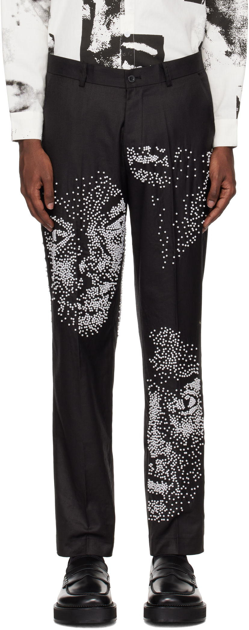 Bukser KidSuper Beaded Faces Suit Trousers Sort | AW24-SUB-04