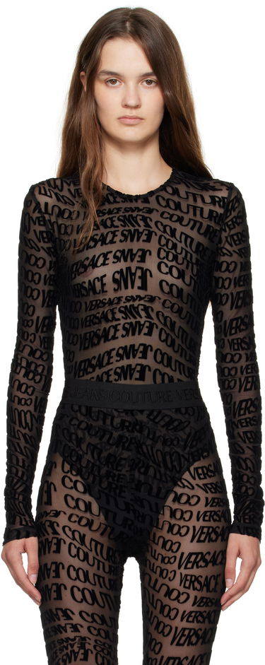 Krop Versace Versace Jeans Couture Tulle Flock Liquify Bodysuit Sort | E79HAM221_EJS490, 0