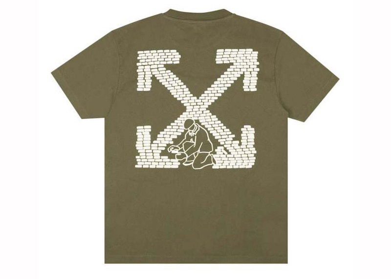 T-shirt Off-White Bricks Arrow Slim S/S Tee Army Green Grøn | OMAA027F22JER0085601