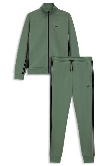Træningsdragt BOSS Regular-fit tracksuit set in stretch cotton with striped trims Grøn | 50543886, 0