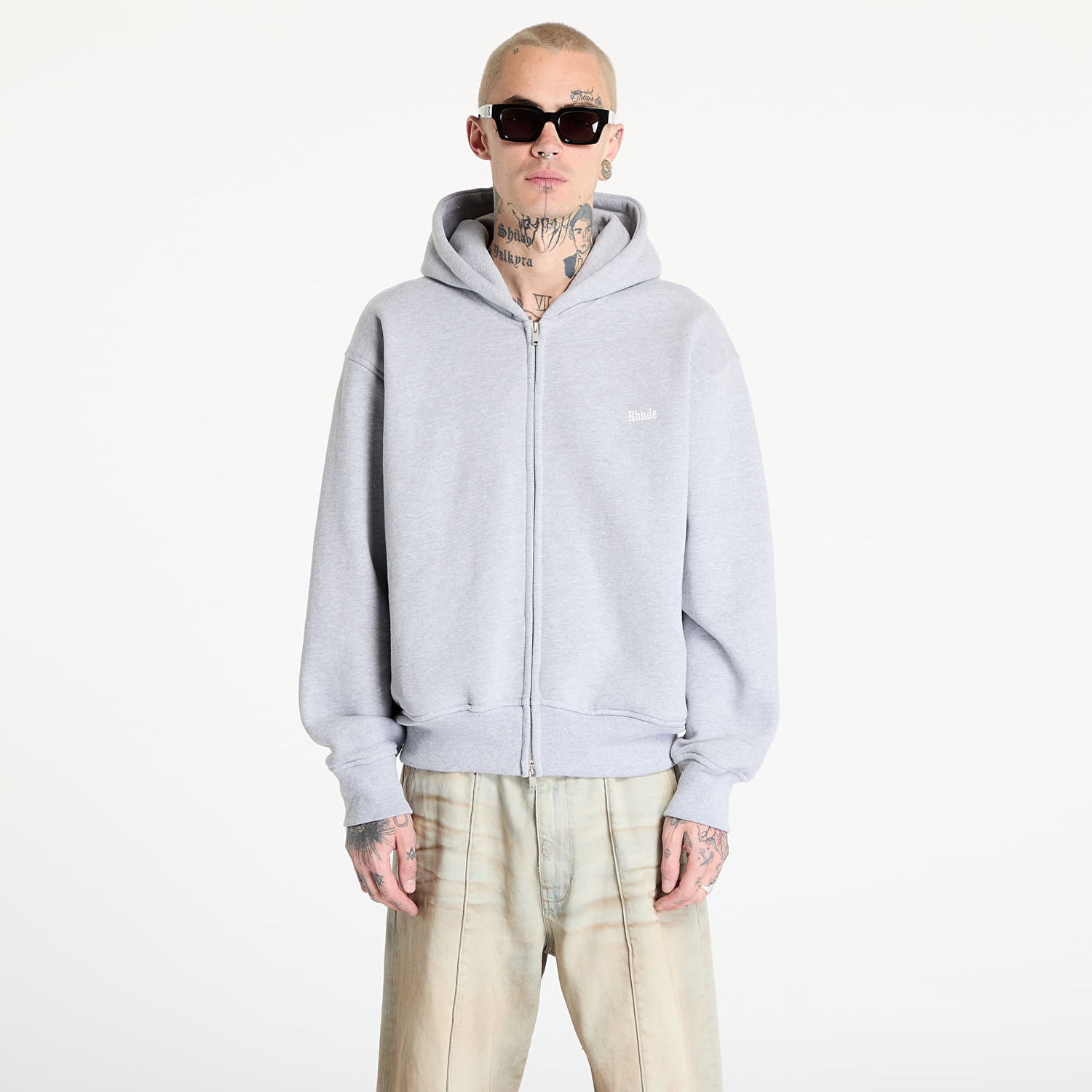 Sweatshirt Rhude Rhude Classique Full-Zip Hoodie Grå | RHSS25HO012293048, 0