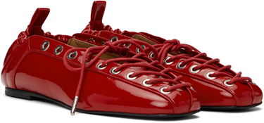 Tøj GANNI GANNI Lace-Up Ballerina Flats Rød | S3087, 3
