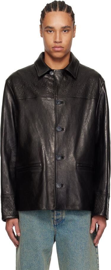 Jakke Marine Serre Marine Serre Monogram Embossed Boxy Leather Jacket Sort | MJA065B RLEA0021, 0