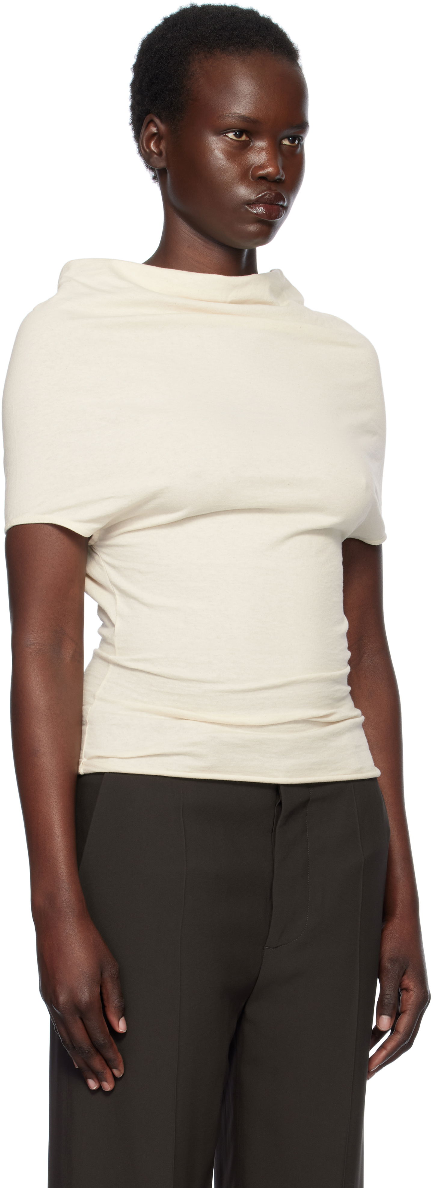 T-shirt Rick Owens Rick Owens Hollywood Jersey Shroud T-Shirt Beige | RP01E7225 JNC, 1