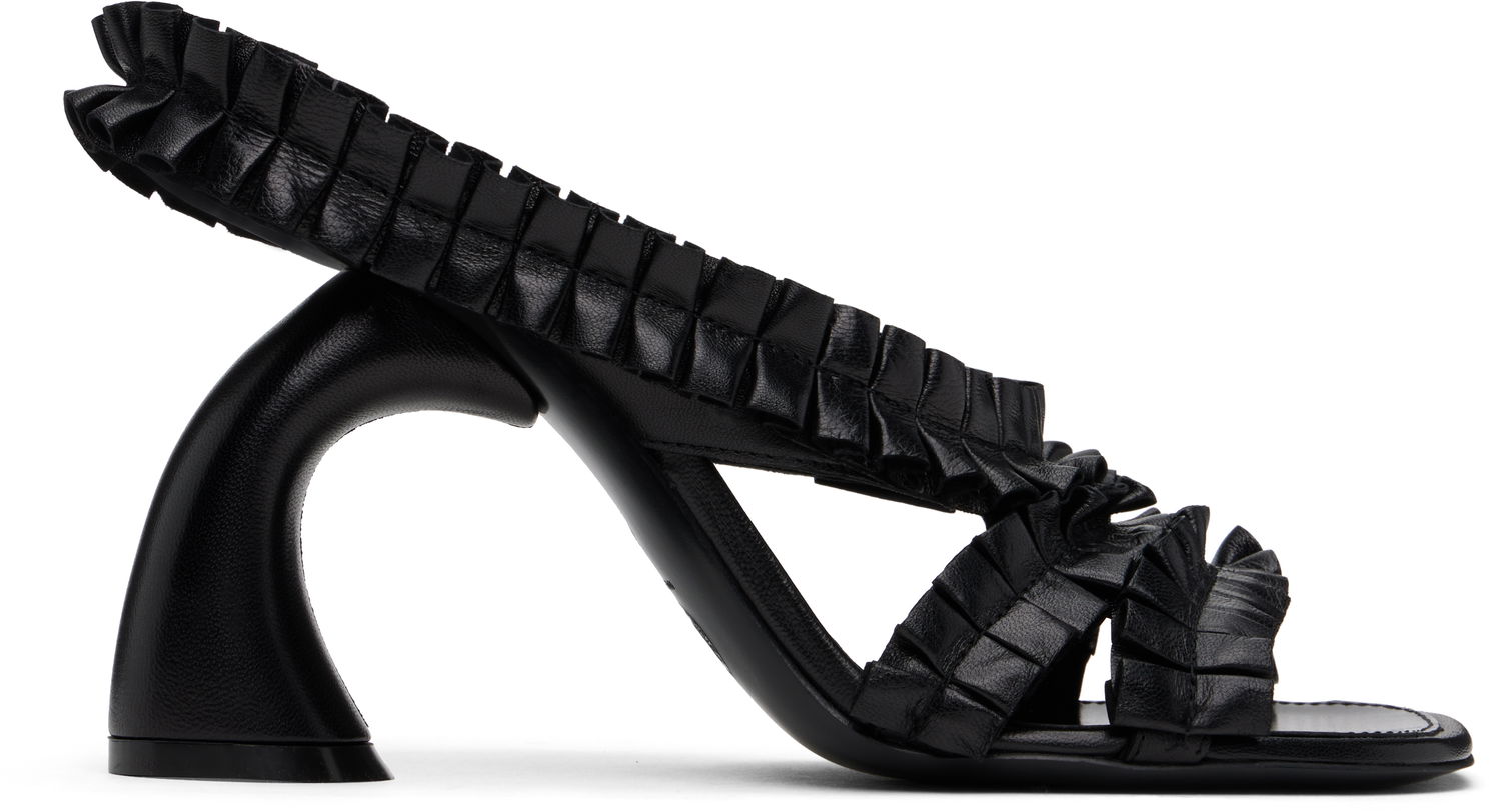 Tilbehør Dries Van Noten Dries Van Noten Ruffled Leather Heeled Sandals Sort | WS251-1566-150, 0