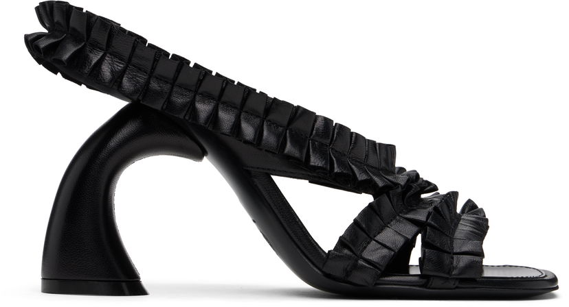 Tilbehør Dries Van Noten Dries Van Noten Ruffled Leather Heeled Sandals Sort | WS251-1566-150