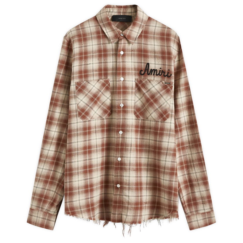 Skjorte AMIRI Amiri Shotgun Flannel Shirt, Size Large Brun | AMSTFL1009-234