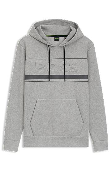 Sweatshirt BOSS BOSS Cotton-Blend Hoodie with Stripe Details Grå | 50545244