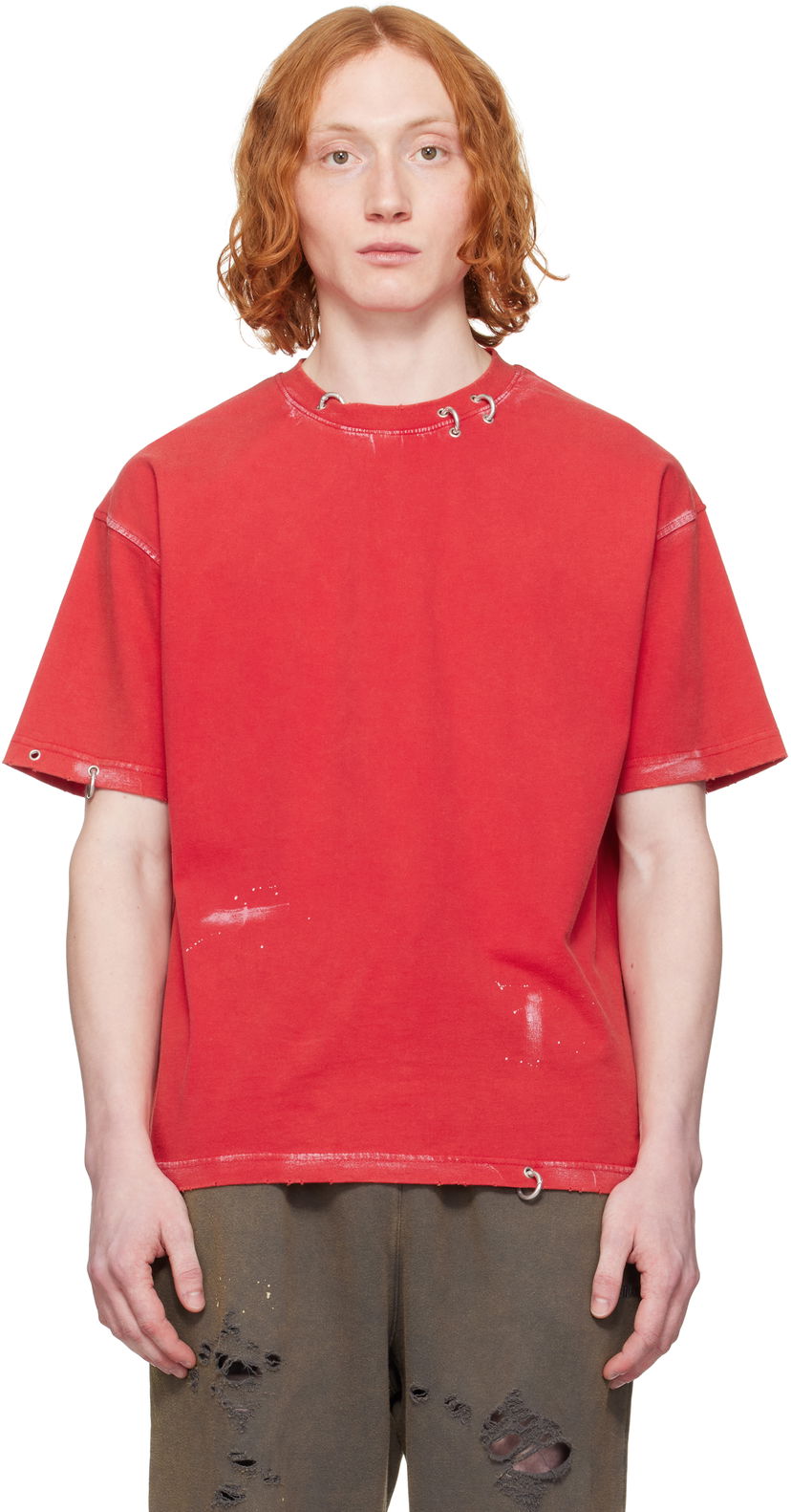 T-shirt We11done We11done Pierced T-Shirt Rød | WD-TT0-25-770-U-RD