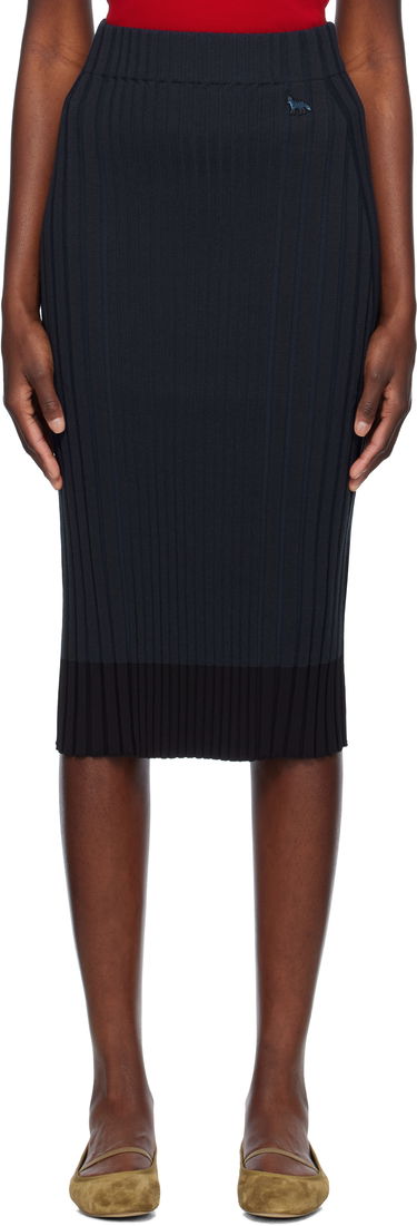 Nederdel MAISON KITSUNÉ Maison Kitsuné Ribbed Midi Skirt with Fox Patch Mørkeblå | OW01520KT1121, 0