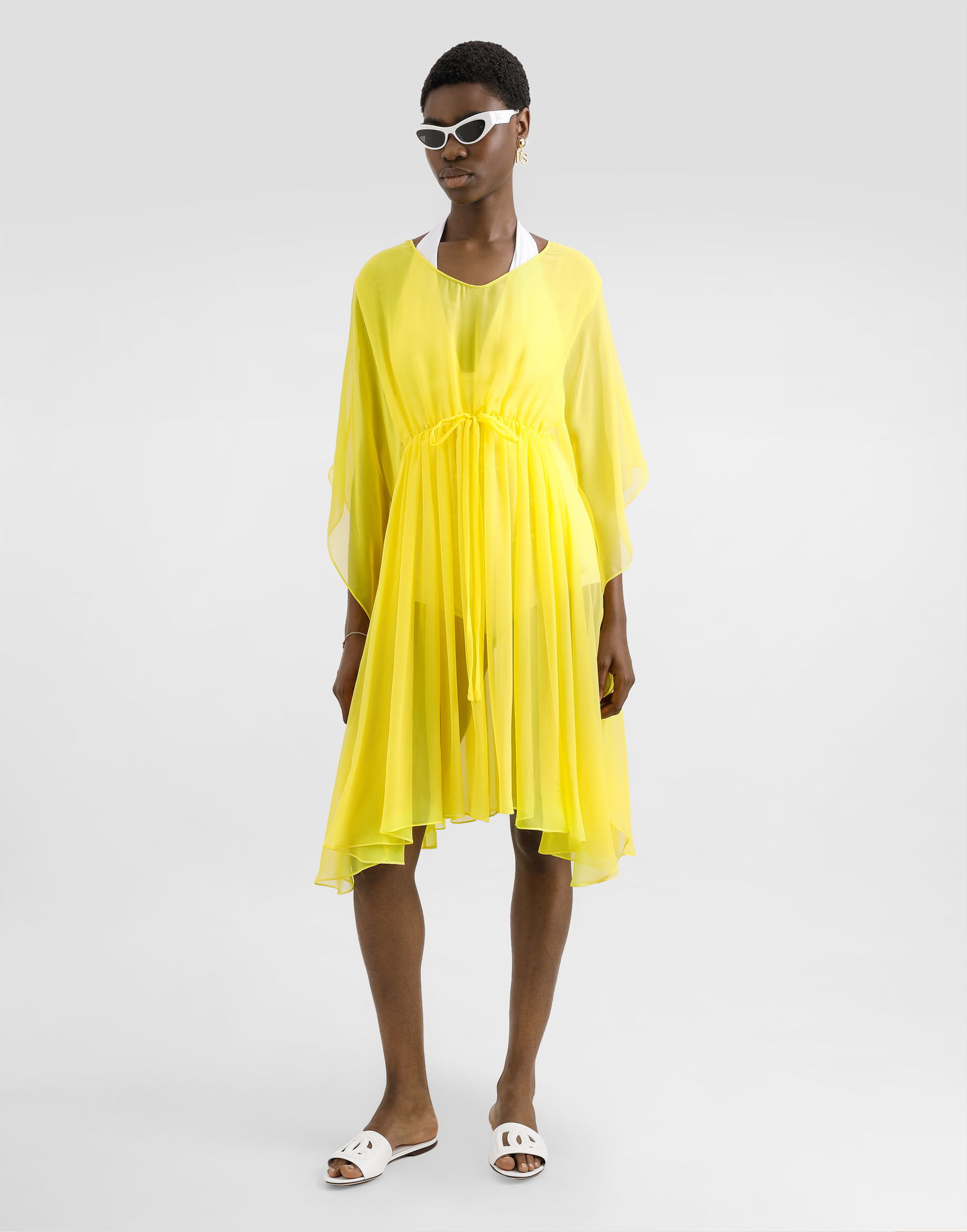Kjole Dolce & Gabbana Dolce & Gabbana Silk Chiffon Caftan With Drawstring Gul | F6TLXTFU1ATA0177, 1