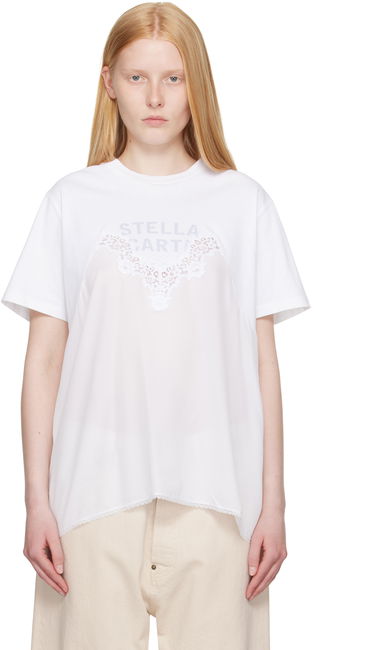 T-shirt Stella McCartney Stella McCartney Lace Jersey T-Shirt Hvid | 6J04073SPZ99, 0