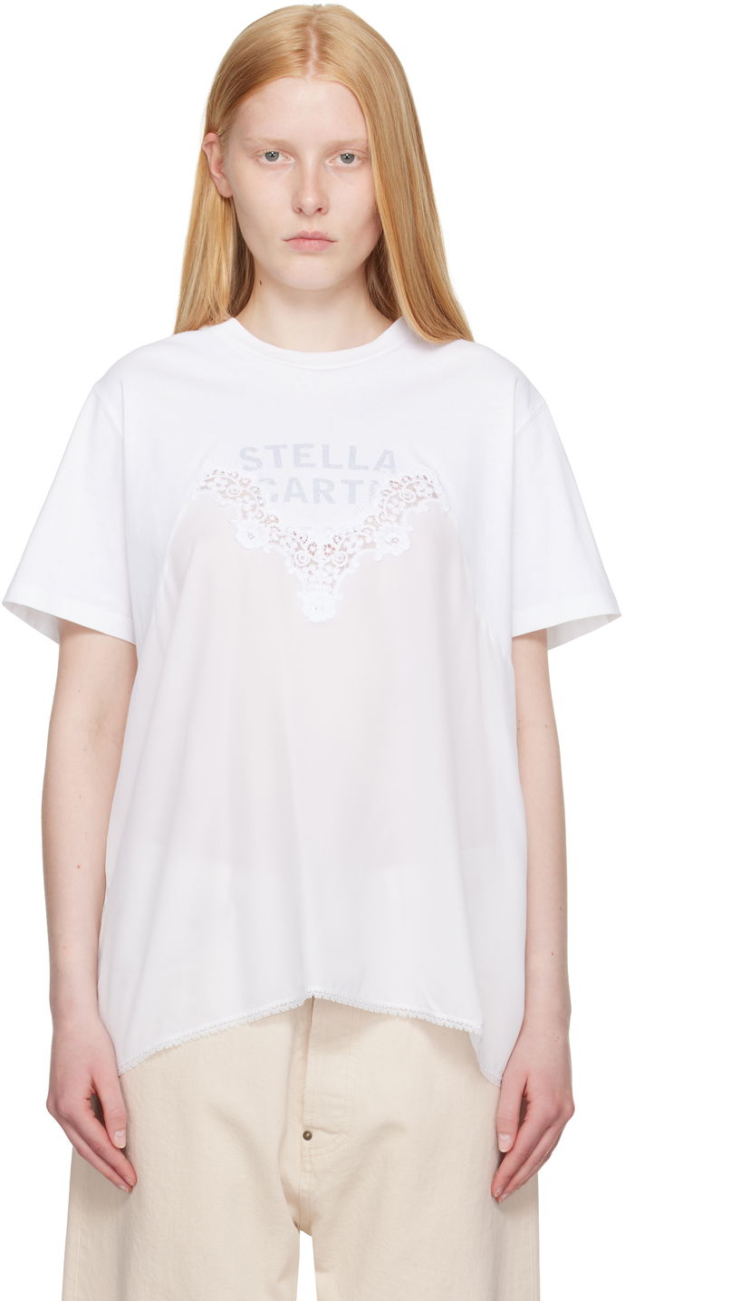 T-shirt Stella McCartney Stella McCartney Lace Jersey T-Shirt Hvid | 6J04073SPZ99