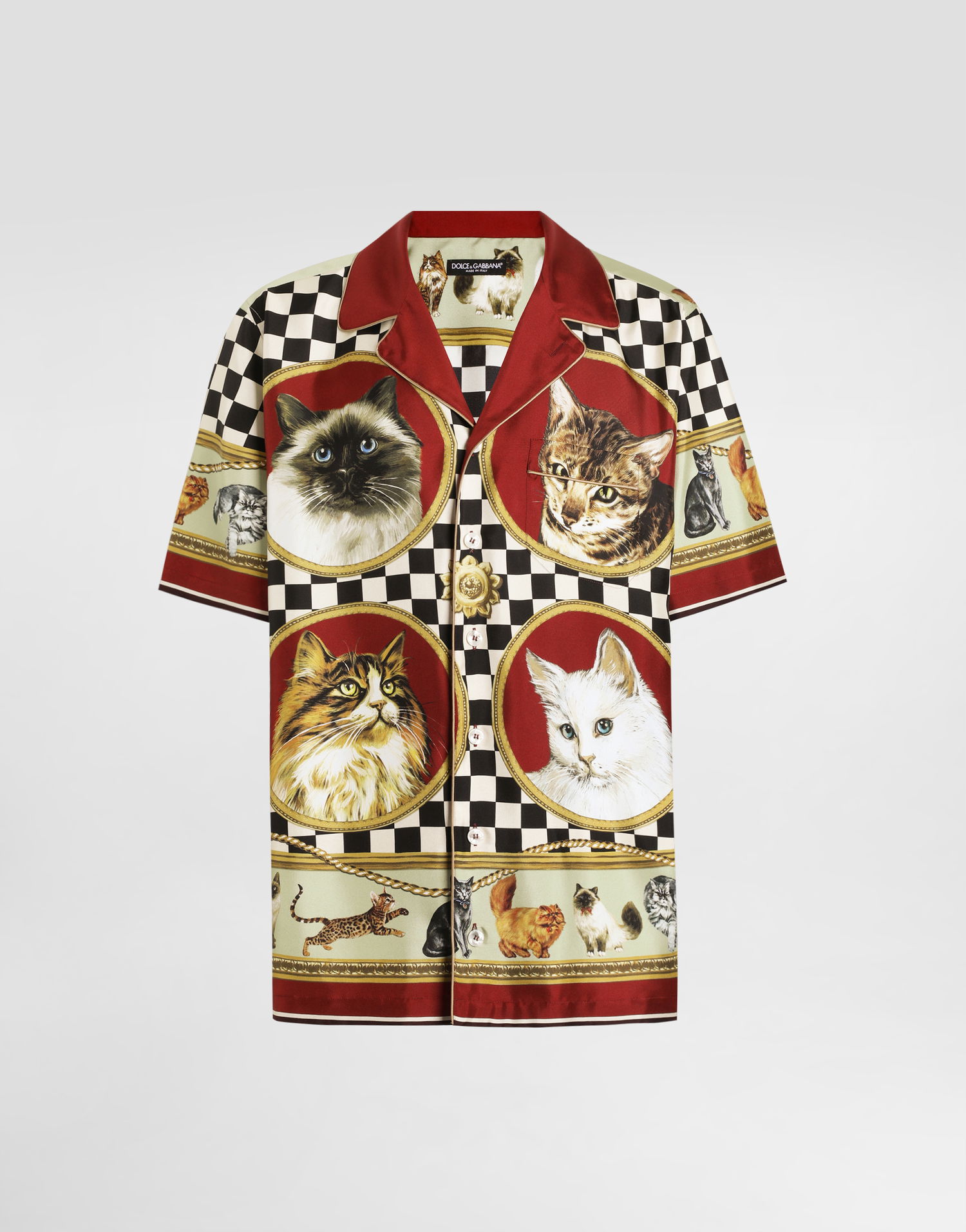 Skjorte Dolce & Gabbana Dolce & Gabbana Cat Print Silk Shirt Flerfarvet | G5LH3THI1VVHH5ID, 0