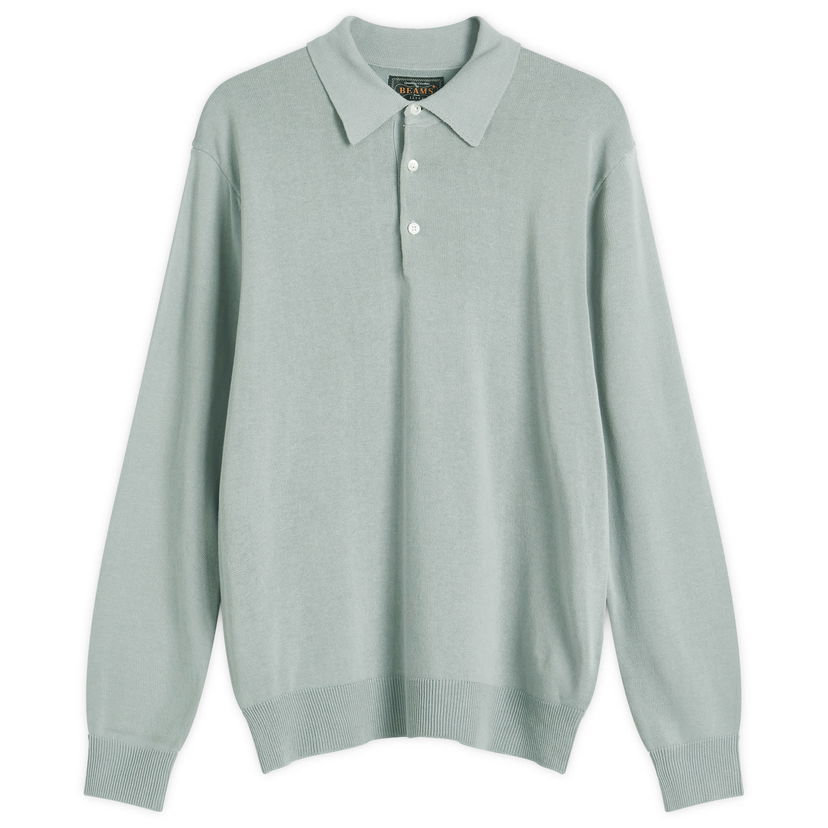 Polo skjorte BEAMS 12g Knit Long Sleeve Polo Shirt, Size Large Grøn | 3812-0005-156-71