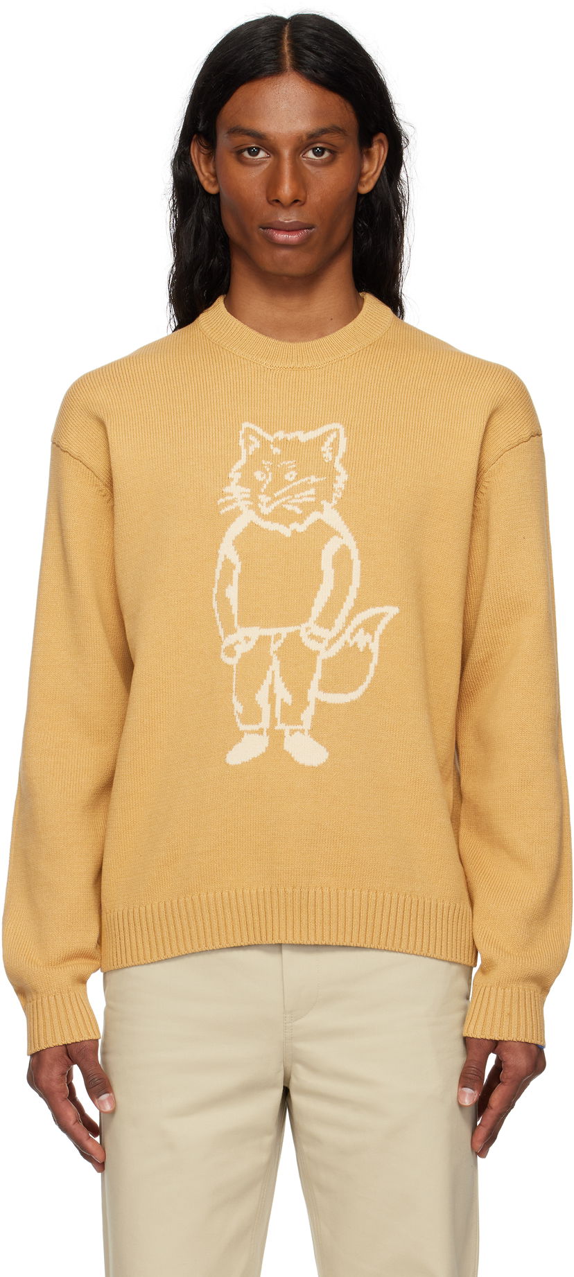 Sweater MAISON KITSUNÉ Maison Kitsuné Dressed Fox Intarsia Sweater Gul | OM00802KT1030