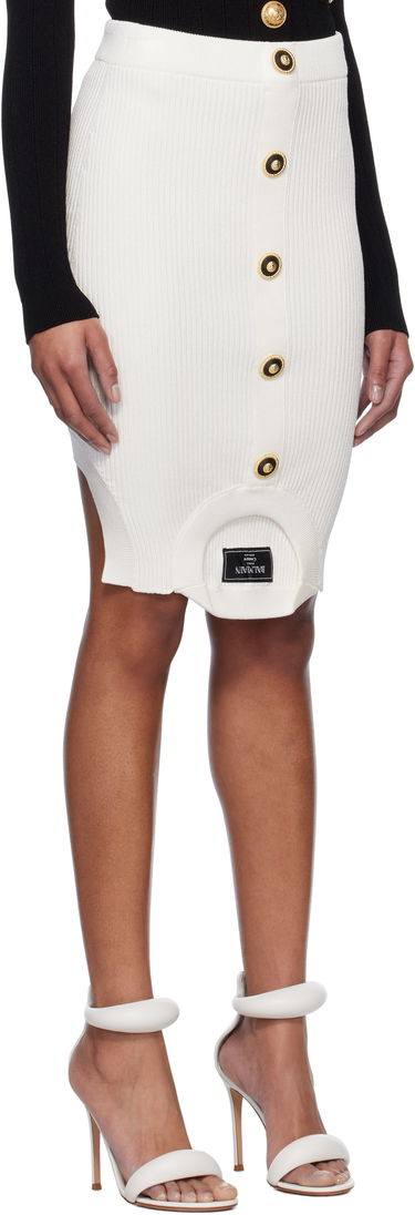 Nederdel Balmain Balmain Optical Illusion Ribbed Knit Miniskirt Hvid | EF1LBA60KI10, 1