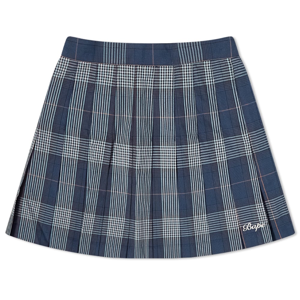 Nederdel BAPE Embroidery Check Pleated Skirt Mørkeblå | 001SKI302002L-NVY, 0