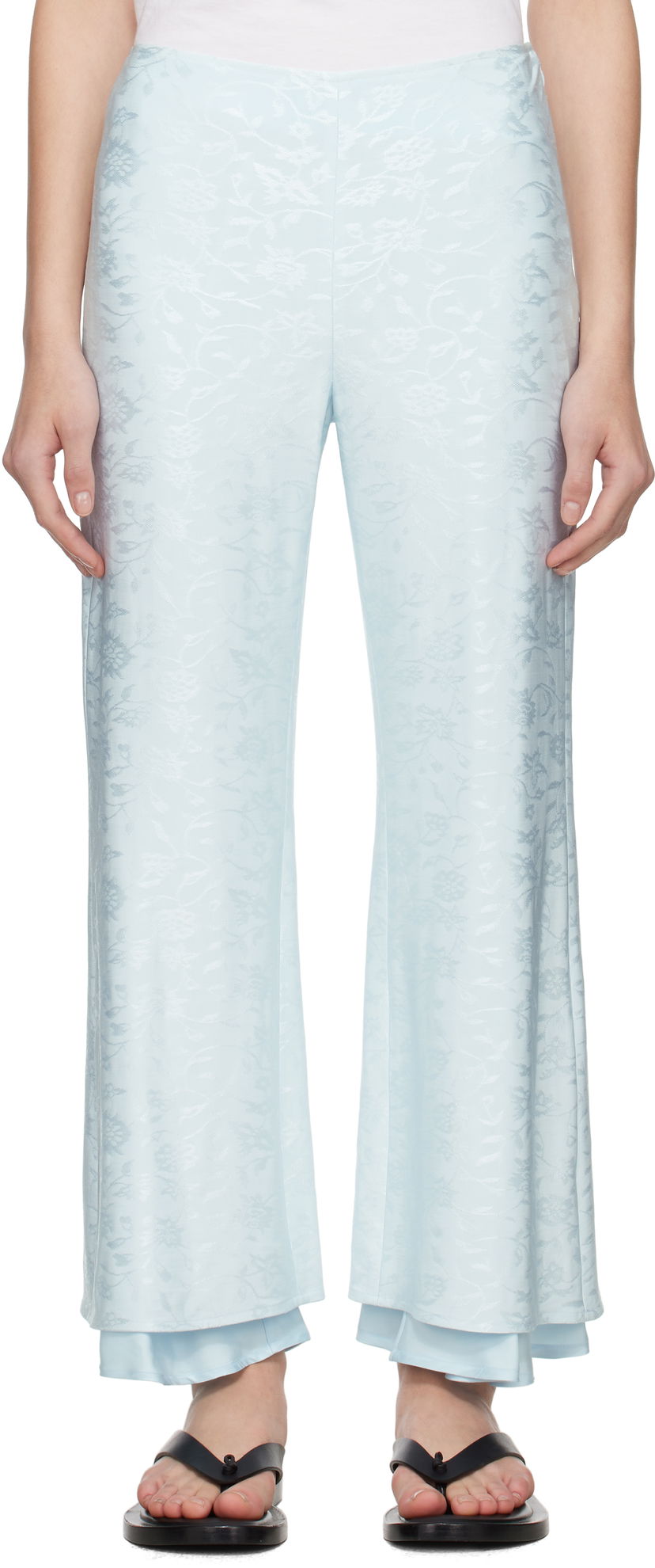 Bukser Jil Sander Jil Sander Fluid Viscose Flower Jacquard Trousers Blå | J03KA0308_J20297