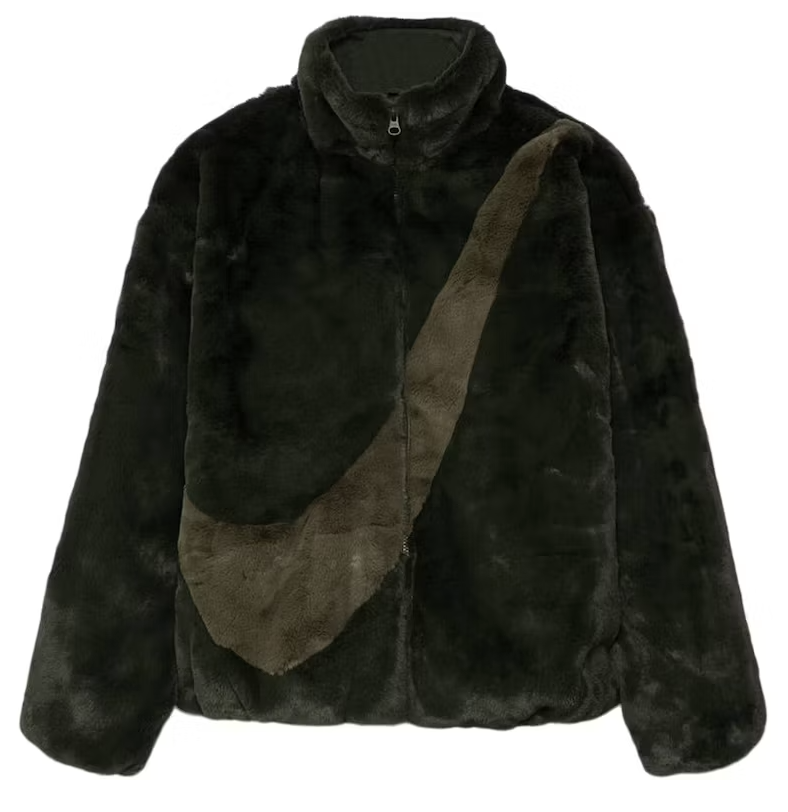 Jakke Nike Faux Fur Oversized Swoosh Logo Jacket Sort | DO3791-335, 0