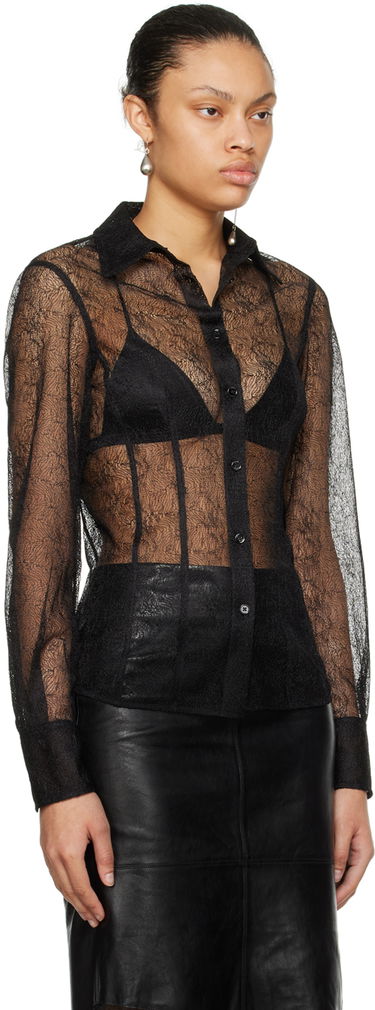Skjorte Helmut Lang Helmut Lang Lace Fitted Shirt Sort | N09HW508, 1
