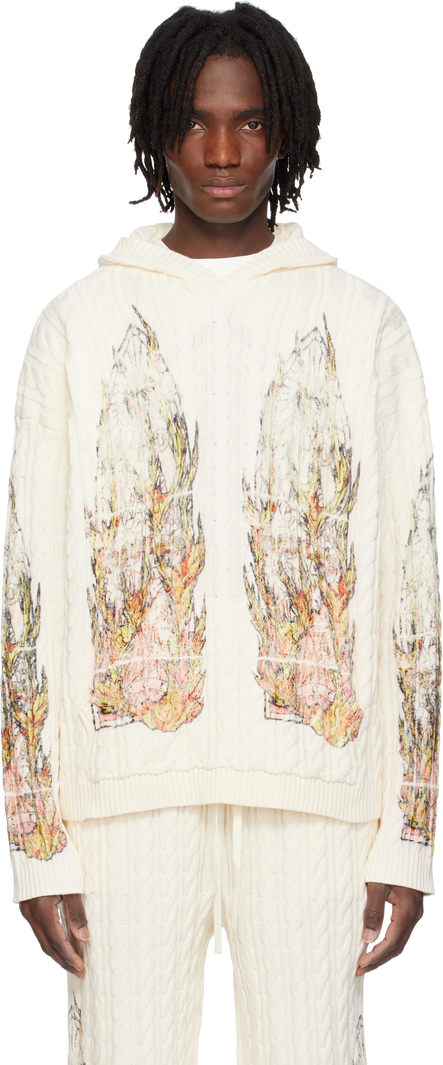Sweater Who Decides War Who Decides War Flame Glass Cable Knit Hoodie Hvid | 1110200019SS25, 0