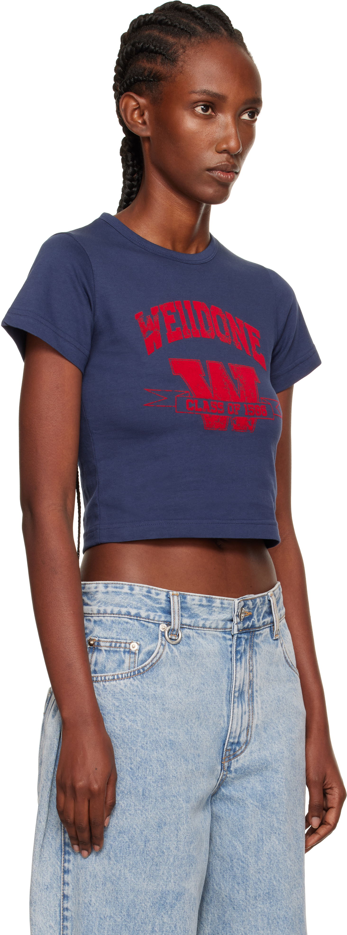 Crop top We11done We11done Slim-Fit Crop T-Shirt Blå | WD-TT2-25-749-W-NV, 1