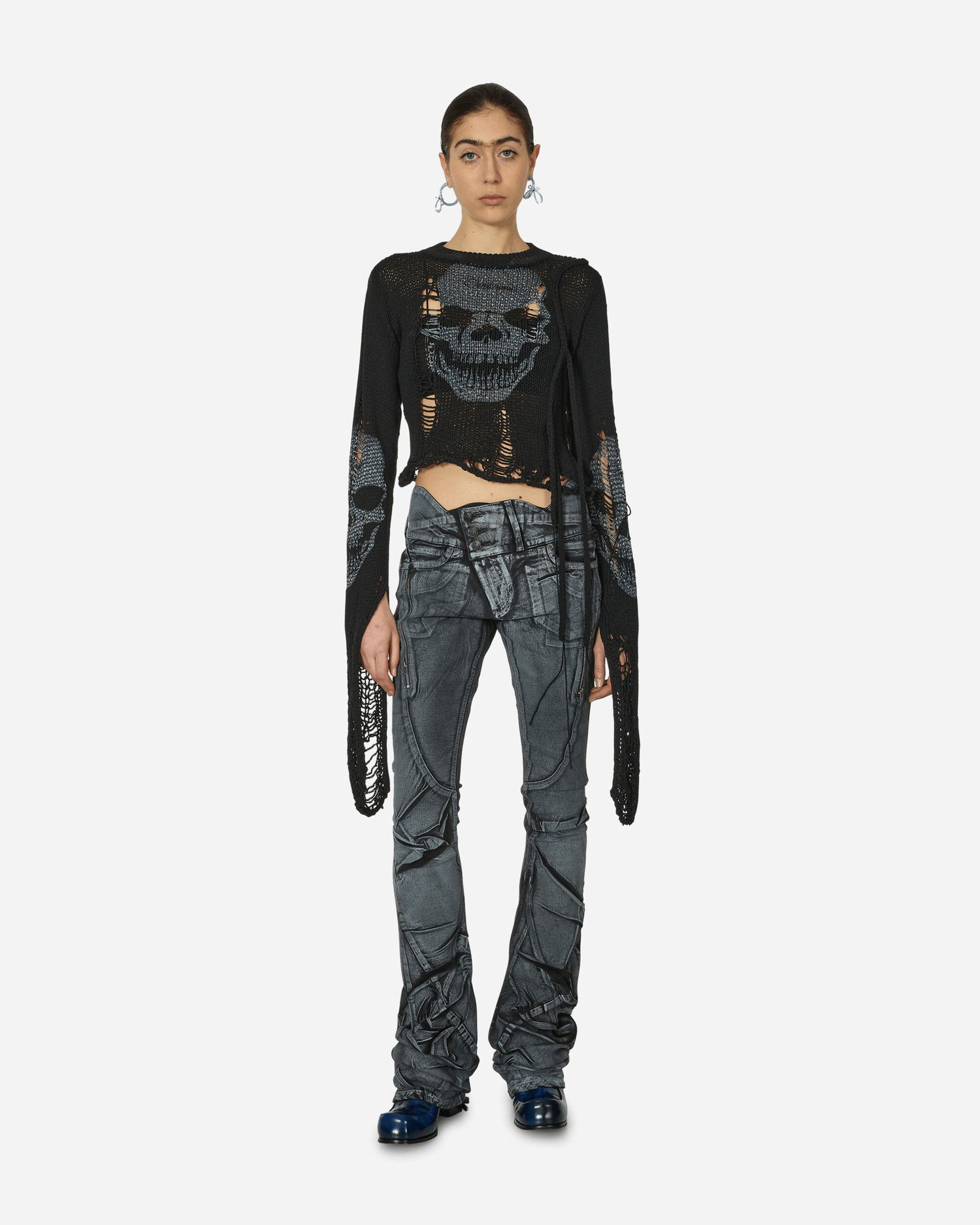 Sweater Ottolinger Distressed Skull Knit Sweater Sort | 708203 BLACK, 0