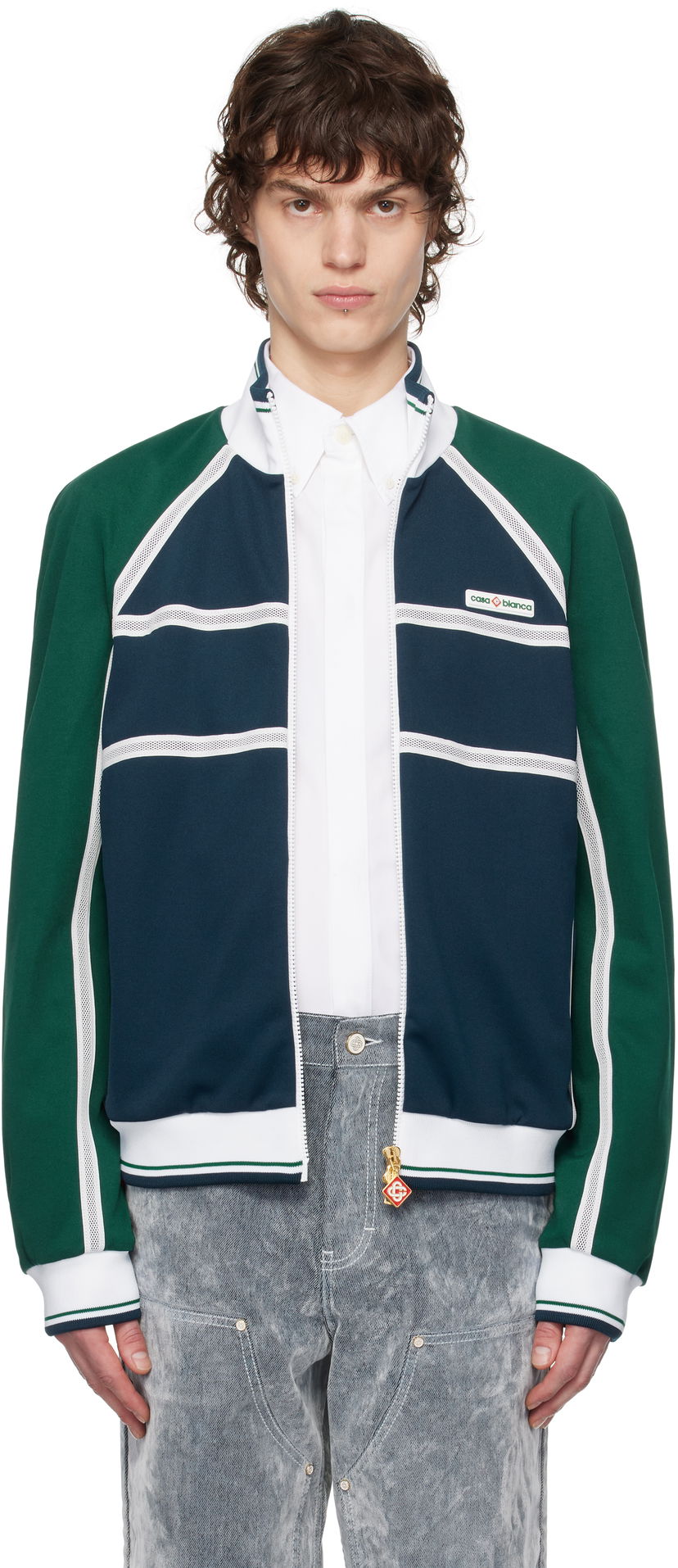 Bomberjakke Casablanca Casablanca Mesh Tape Track Jacket Mørkeblå | MPS25-JTP-320-01
